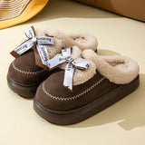 Winter Faux Suede Cotton Slippers for Women's Winter Home Rabbit Bow Cotton Slippers for Warmth New Thick Soled Princess Style