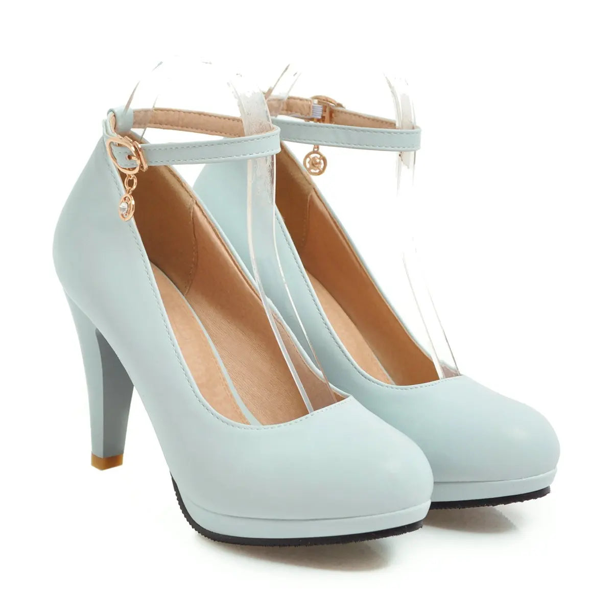 Fashion High Heels Shoes Woman Elegant Ankle Straps Pink White Women's Heeled Pumps Office Wedding Party Shoes Ladies Large Size