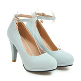 Fashion High Heels Shoes Woman Elegant Ankle Straps Pink White Women's Heeled Pumps Office Wedding Party Shoes Ladies Large Size