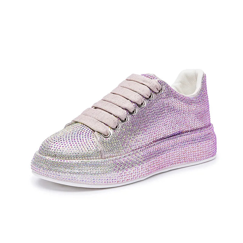 Baskets de créateur pour femmes 2023, nouvelles chaussures vulcanisées à strass brillants pour femmes, chaussures décontractées à plateforme tendance pour l'automne