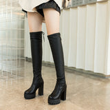 Comemore Tight Knight Boots Suede High Heels Thick-soled Stretch Long Boot for Women Trend Plush Warm 2023 New Winter Knee Botas