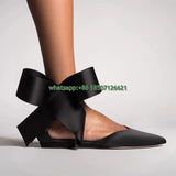 Bow Decorated Pointed Toe Mesh High Heels Polka Dot Plus Size Women's Slingback Pumps