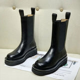 Autumn Boots Woman Winter 2024 Black Chelsea Kawaii Cute Hot Korean Genuine Leather Chunky Half Booties New In Women's Shoes New
