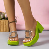 High Heels Sandals Women Summer Fashion Chunky Slippers Sandal Square Toe Thick Sole Platform Beach Shoes Lady Heeled Footwear