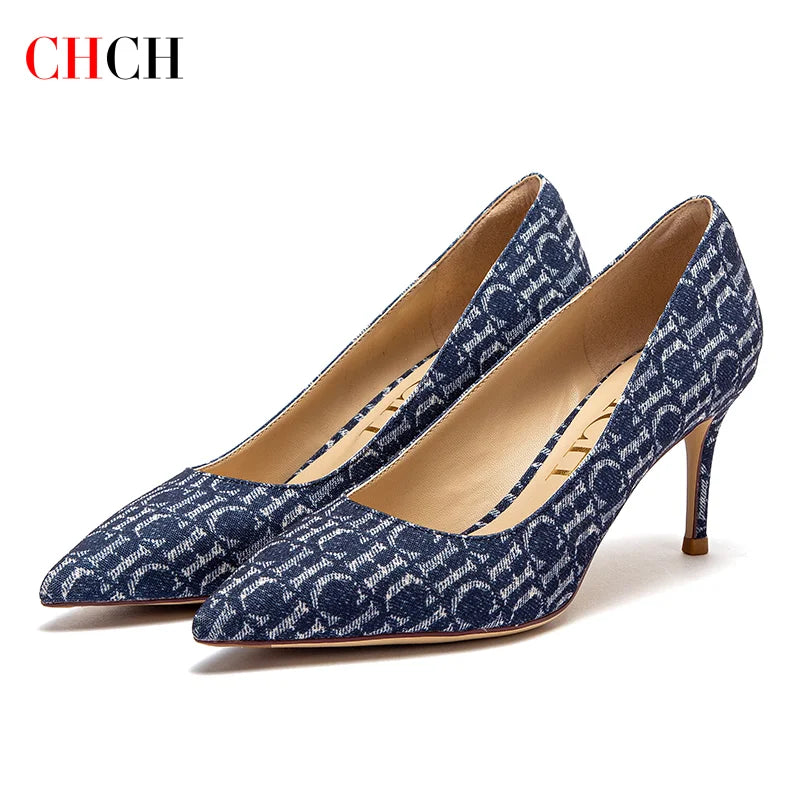 CHCH Women's High Heels Autumn New Fabric Pointed Business Women's Shoes 7cm