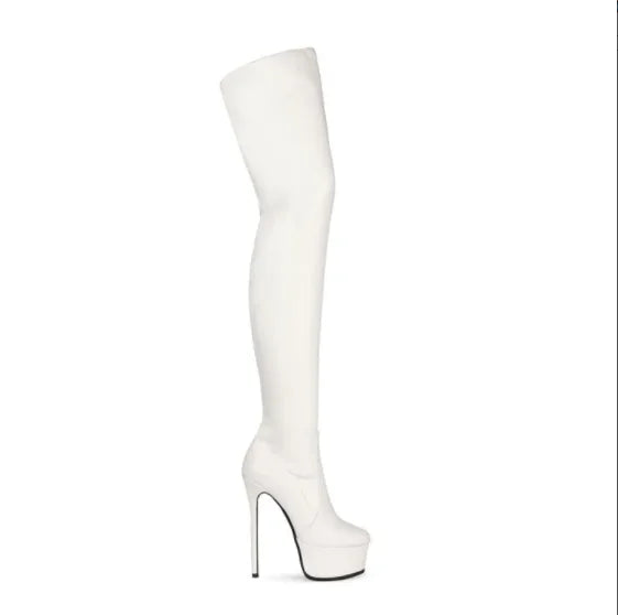 Elegant Women's High Heel Platform Over The Knee Boots Stretch Faux Leather Long Boots For Party Size 34-43