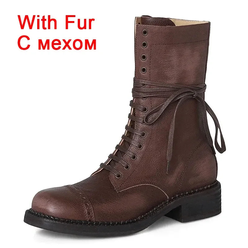 JOZHAMTA Taille 34-42 Femmes Bottines Hautes En Cuir Véritable À Lacets Talons Épais Chaussures Automne Hiver Plateforme Chelsea Bottines Courtes