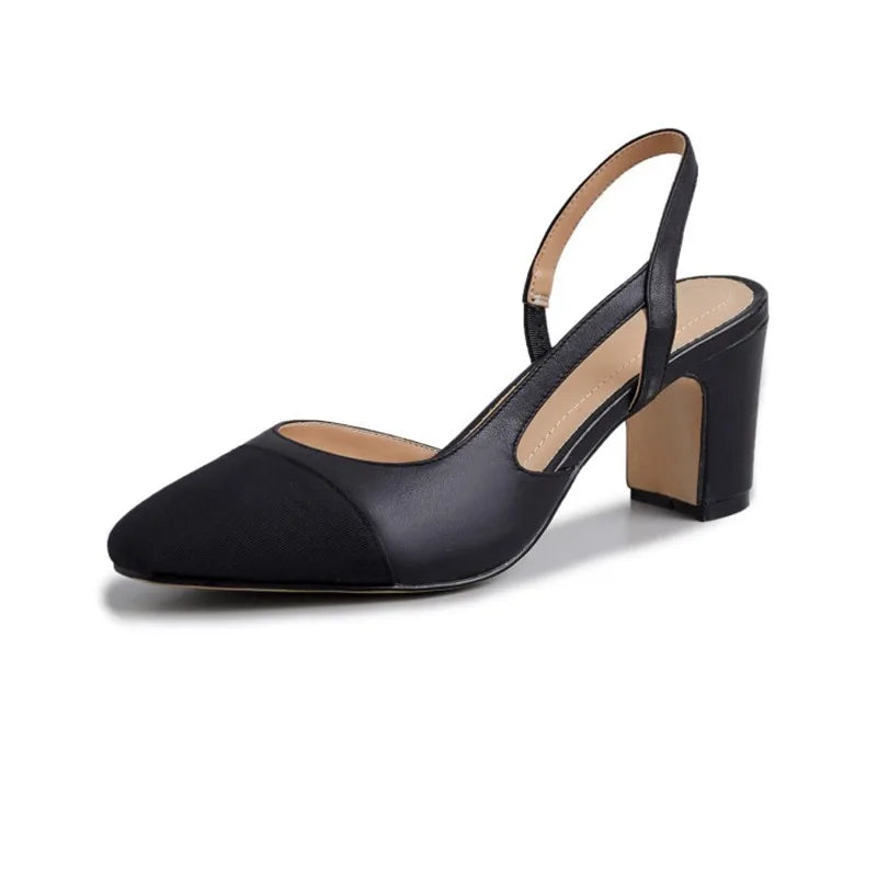 Big Size 45 Women Slingbacks Shoes High Heels Thick High Heel Leather Mixed Colors Pumps Ladies