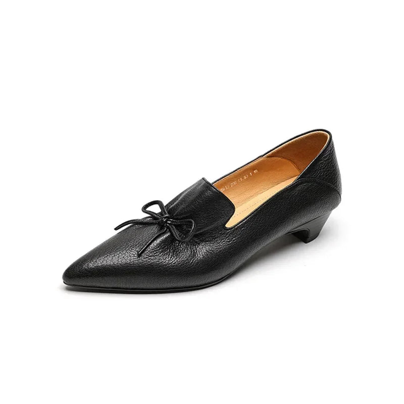 Chaussures noires élégantes pour femmes de bureau Phoentin, bout pointu, talons mi-hauts, nouvelles escarpins rétro en cuir véritable 2024