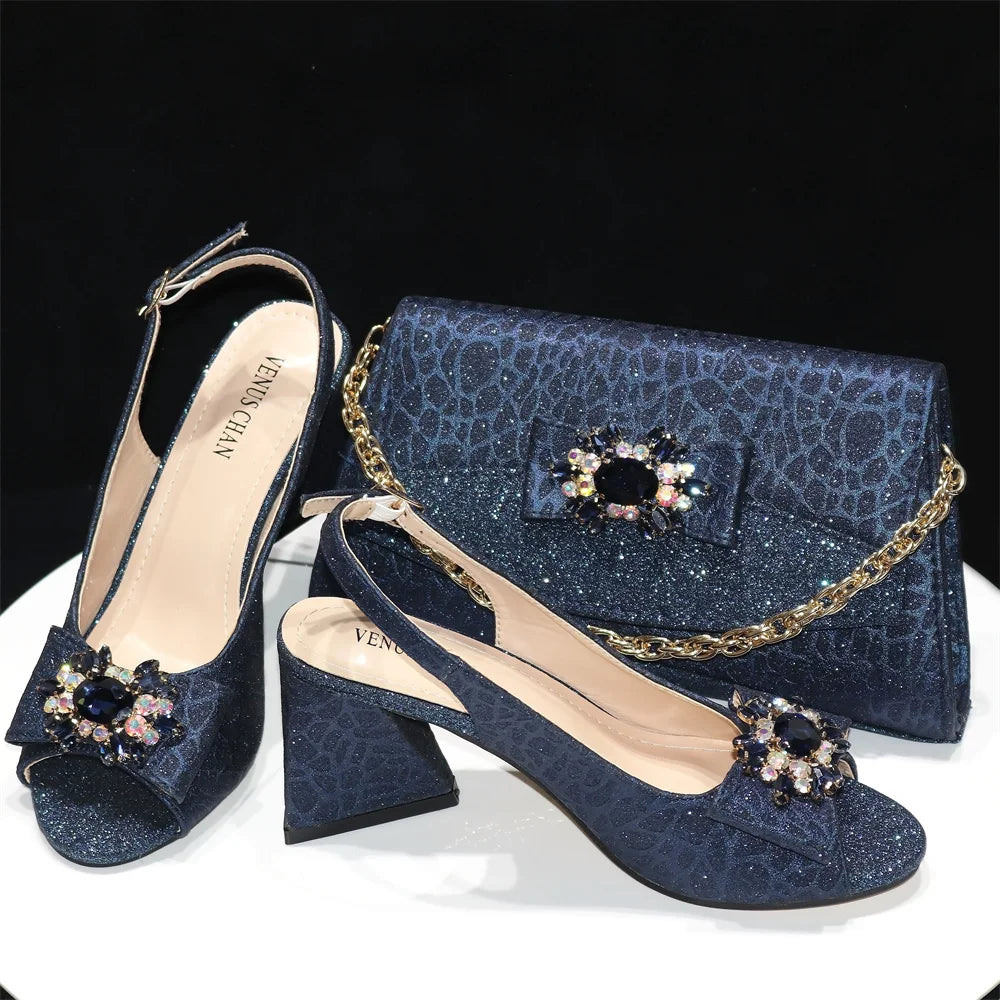 Doershow High Quality African Style Ladies Shoes And Bags Set Latest wine Italian Shoes And Bag Set For Party  HRE1-5