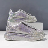Chaussures de sport à semelles épaisses et dégradées de couleurs, blanches et diamants, de luxe, de créateur, plates et décontractées, nouvelle collection automne 2024