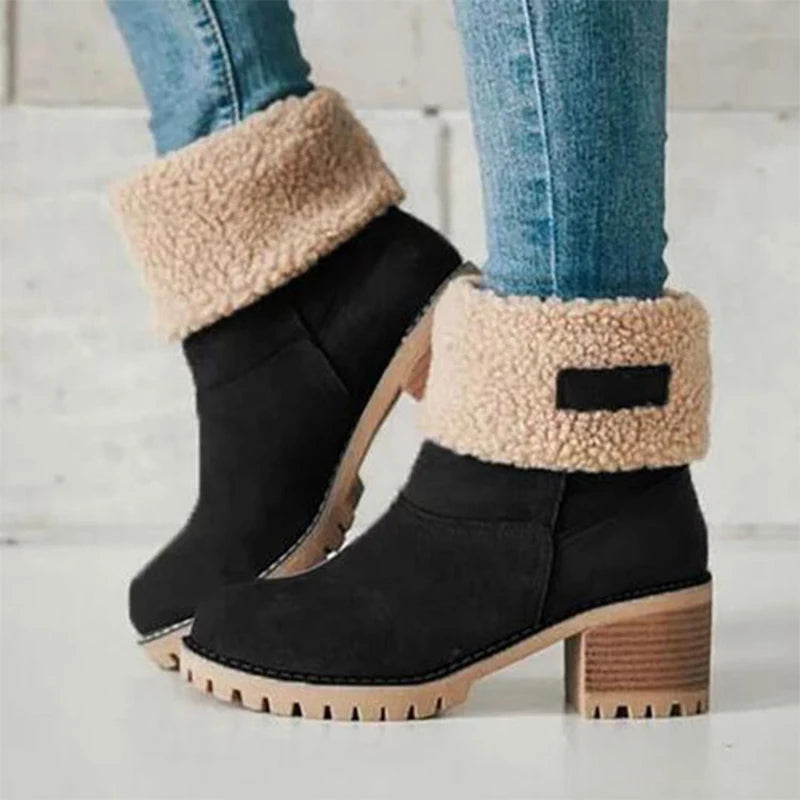 New Women Boots Winter Outdoor Keep Warm Fur Boots Waterproof Women's Snow Boots Thick Heel With Round Head Short Boot