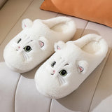 Kawaii Cartoon Cat Fuzzy Slippers - Ultra Soft Fabric Inner, Plush Flat Sole, Cozy Warmth, TPR Durable Outsole, Fabric Upper