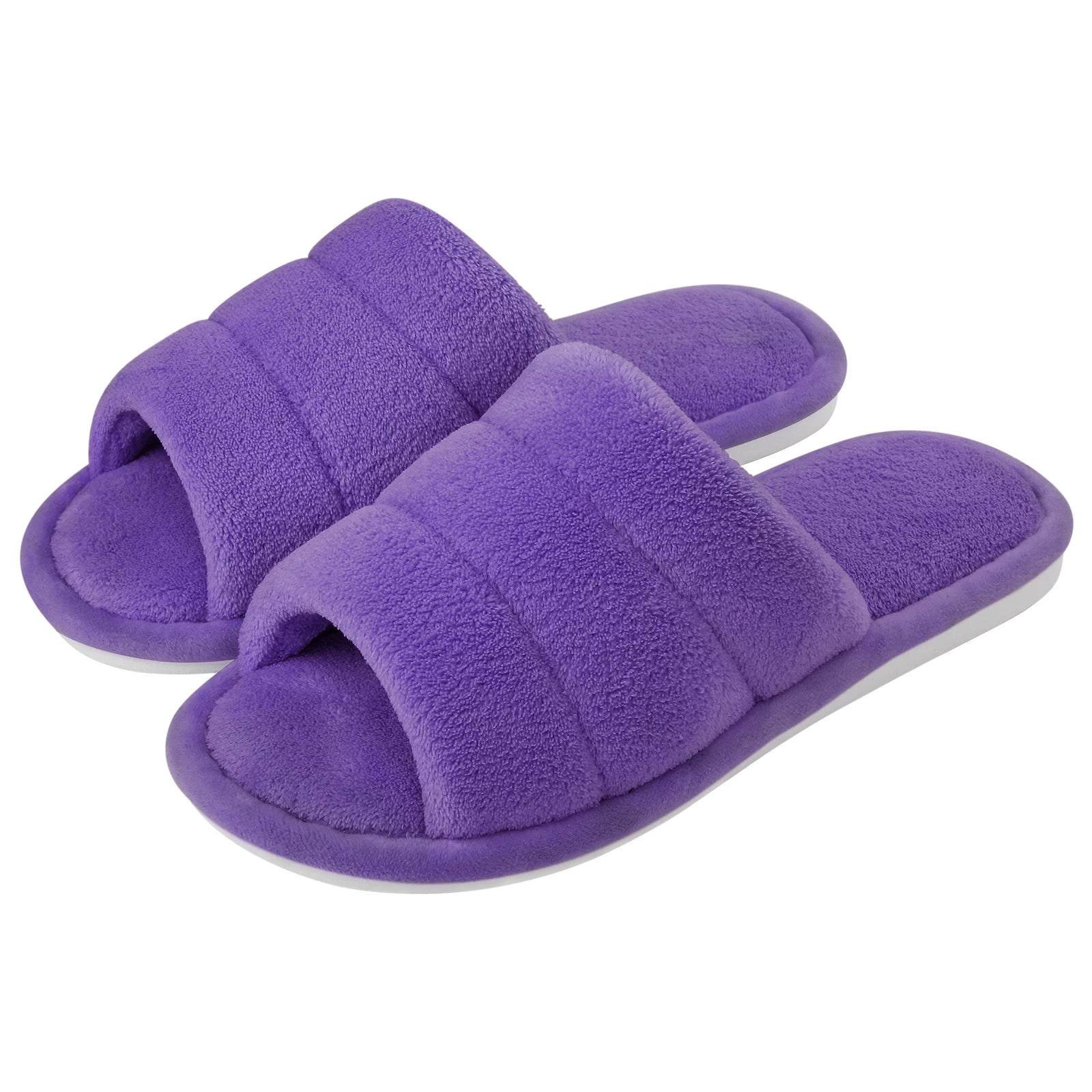 Comwarm Plush House Slippers For Women And Man Open Toe Cozy Cotton Shoes Indoor Outdoor Flat Soft Breathable Non-slip Sandals