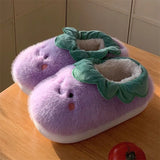 Funny Cartoon Eggplant Cotton Slippers Women's Winter Ins Antiskid Cute Fruit Home Slipper Warm Plush Shoes
