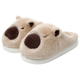 Chaussons en coton pour femmes avec des capybaras mignons en cartoon, chauds pour l'hiver, antidérapants, confortables, en fourrure, chaussons d'intérieur à enfiler