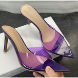 Neue Sommer-Sandalen für Damen mit hohen Absätzen, einfache, transparente Hausschuhe mit hohen Absätzen, Stiletto-Spitze, offene Hausschuhe, Pantoletten