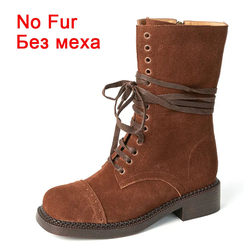 JOZHAMTA Taille 34-42 Femmes Bottines Hautes En Cuir Véritable À Lacets Talons Épais Chaussures Automne Hiver Plateforme Chelsea Bottines Courtes