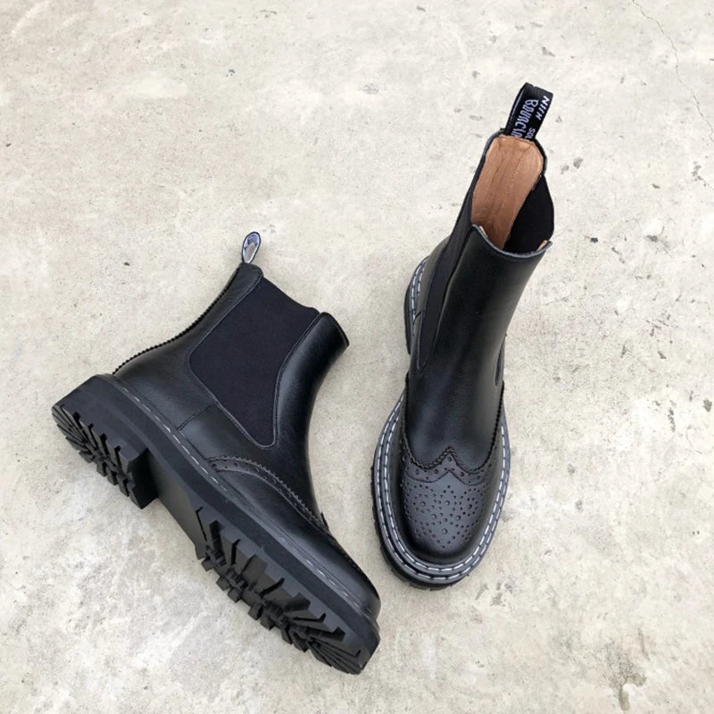 2022 autumn/winter leather round toe women boots ankle boots women's leather boot British style women shoes boots for women