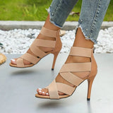 Sexy Open Toes Gladiator Shoes Womens Sandals Super High Heel Pumps Ladies Broadband Back Zipper Party Wedding Sandal Black