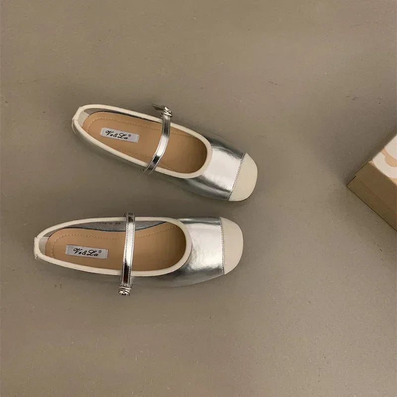 Designer Silvery Women Ballet Flats Fashion Ladies Casual Soft Sole Flats Spring Women's Comfort Shallow Ballerina Shoes