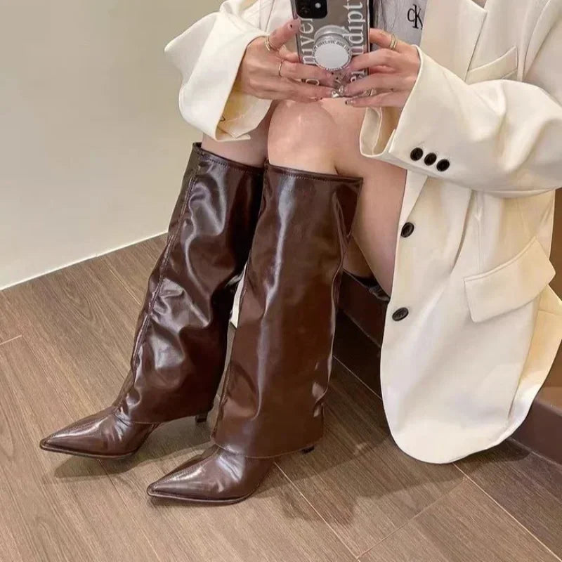 New Western Cowboy Boots Women Fashion Slip-On Long Pipe Boots Female Sexy Thin High Heel Trend Knee High Botas 2024