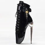 7Inch Stiletto High Heel Lock Wrap Strap Ankle Length Fetish Ballet Boots