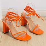 Woman White Black Orange Ankle Strap Sandals Woman Leather Cross-Tied High Heels Shoes Sexy Lace Up Party Pumps Female