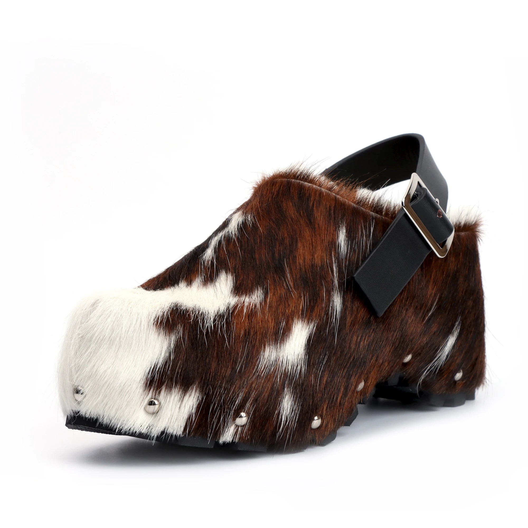 Italy Winter Shoes Women Designer Fur Sandals Calf Hair Platform Clogs Luxury with Wool Lined Slip On Mules with Leather Strap