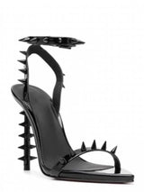 Women's Summer New Thin High Heel Riveted Sandals Fashion Sexy Banquet Party Women's Open Teeth Large Sandals Black Gold