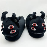 Chaussons en peluche fantomatiques effrayants pour Halloween, motif vache, lapin des Highlands, quatre yeux, animaux, chaussures d'intérieur, maison, noir, doux, amusants, pour enfants