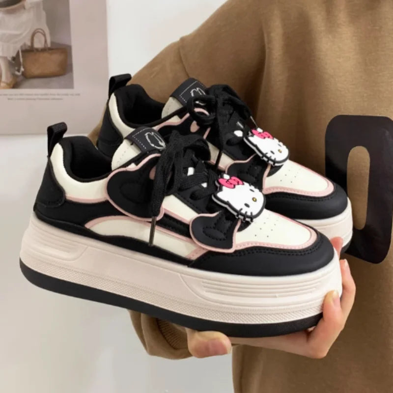 Sanrio Hello Kitty Preppy Style Red Kawaii Girls' Shoes Versatile Breathable Student Platform Sneakers 2024 Spring Autumn New