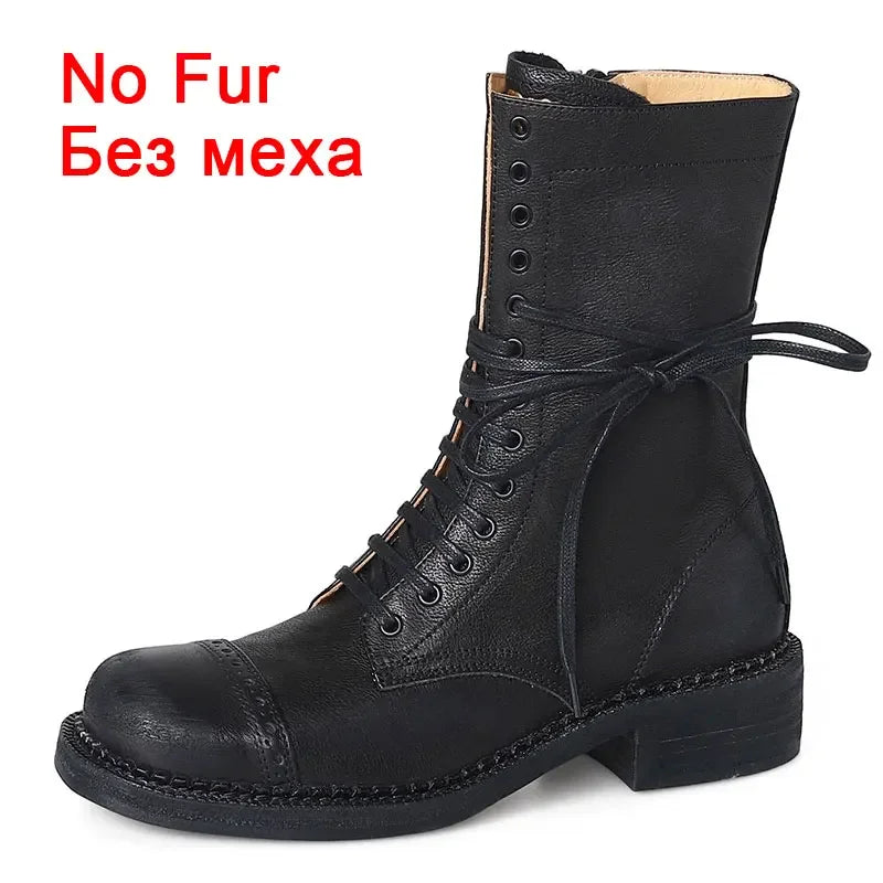 JOZHAMTA Taille 34-42 Femmes Bottines Hautes En Cuir Véritable À Lacets Talons Épais Chaussures Automne Hiver Plateforme Chelsea Bottines Courtes