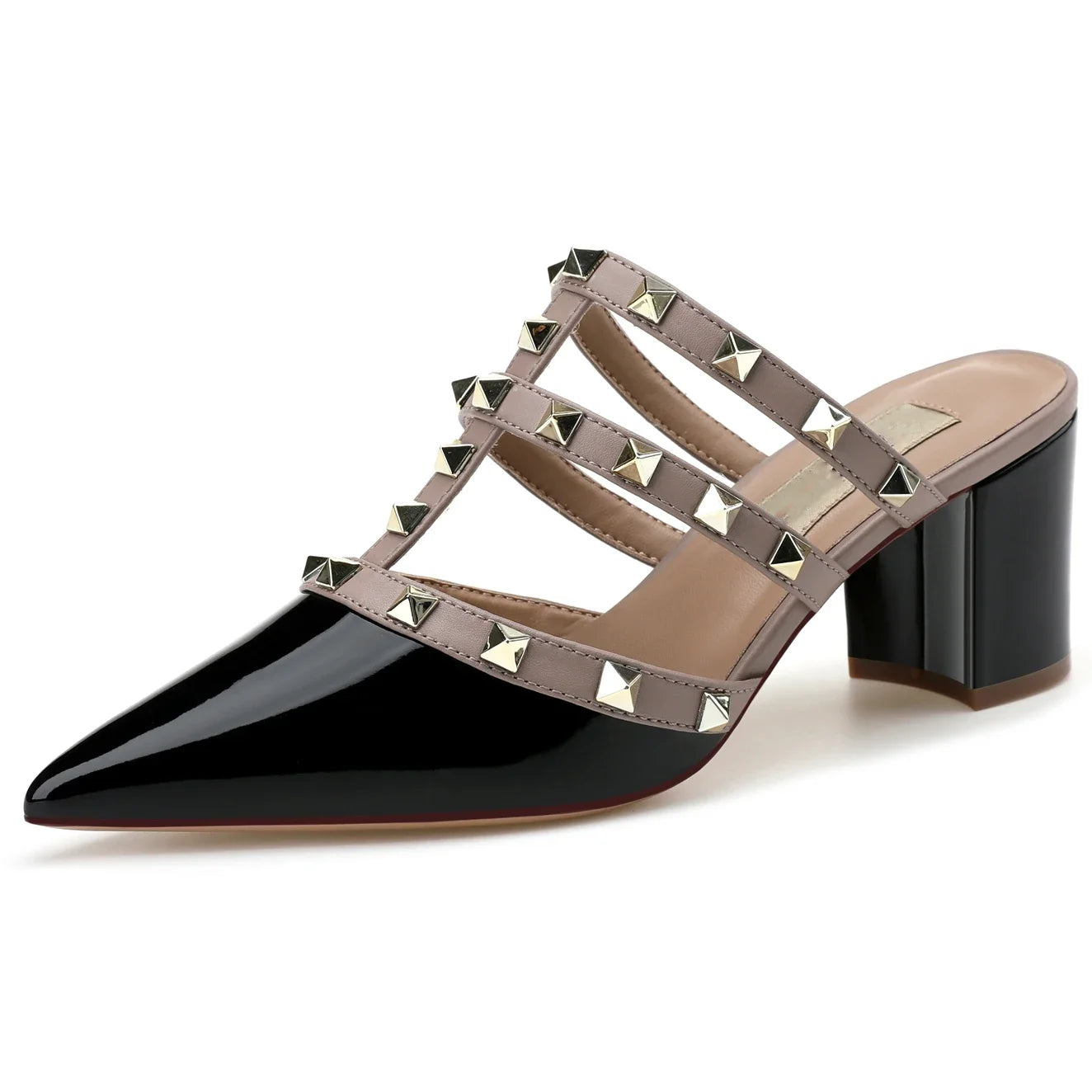 【Measure your feet length before order】Gladiator Women Thick High Heel Sandal Rivet Pointy Toe Fashion Prom Dress Shoe 68-CHC-33