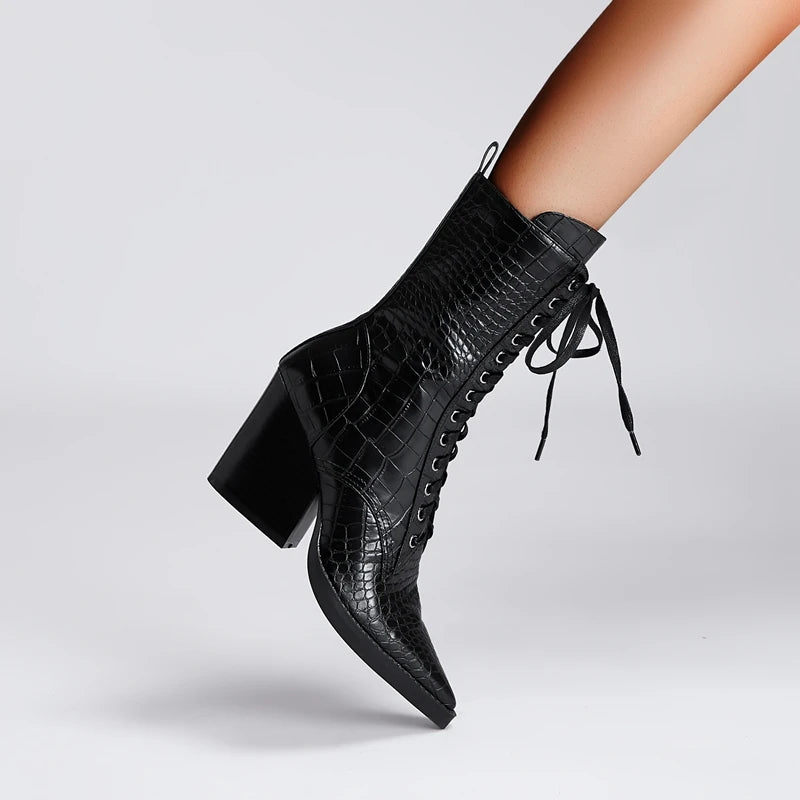 Kaky's New Pointy Lace up High Heel Large Women's Boots Short Boots Western Boots