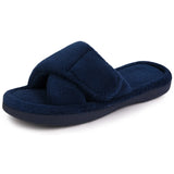 Comwarm Chaussons Fourrés pour Femmes, Souples, Bout Ouvert, Mousse à Mémoire de Forme, Antidérapants, Pantoufles en Peluche, Sandales d'Intérieur Réglables en Tissu Éponge