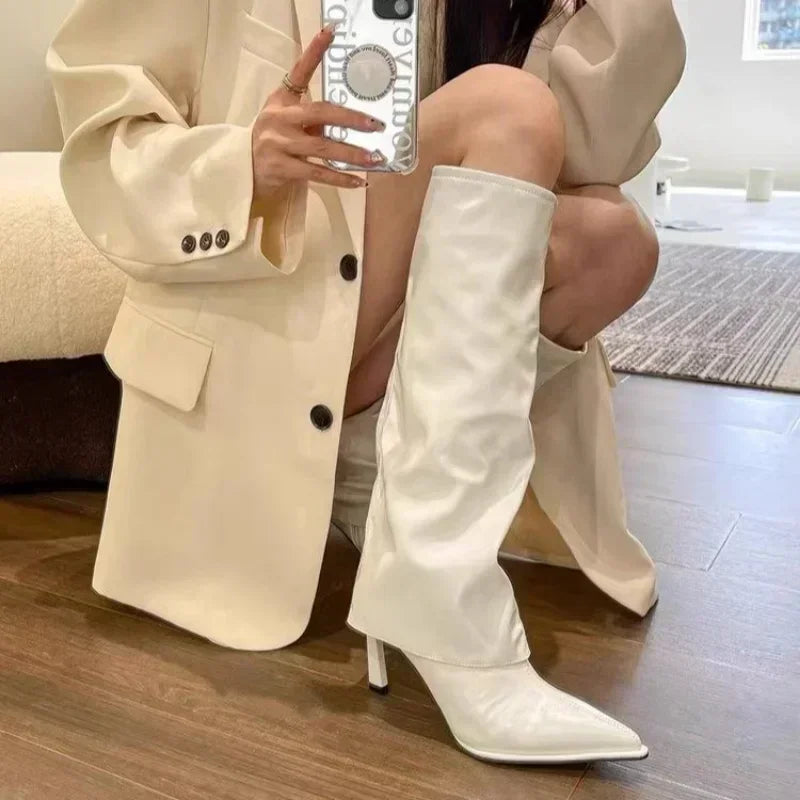 New Western Cowboy Boots Women Fashion Slip-On Long Pipe Boots Female Sexy Thin High Heel Trend Knee High Botas 2024