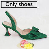 Venus Chan Bridal High Heels for Women 2023 Pointed Toe With Bows Gold Color Rhinestone  Elegant Party Wedding Shoe and Bag Set