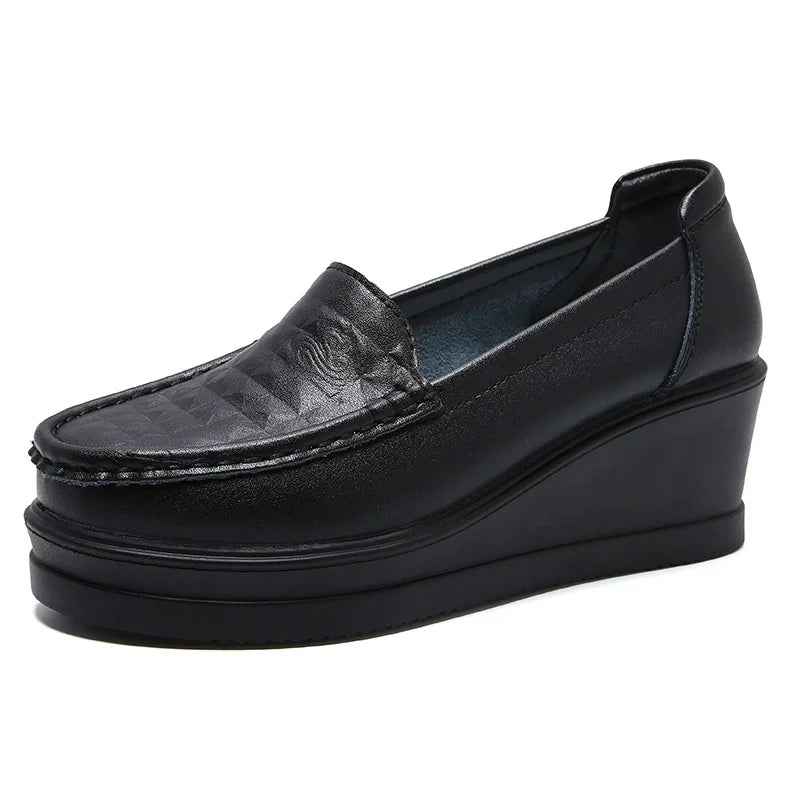 GKTINOO New Women's Genuine Leather Sneakers Platform Shoes Wedges White Lady Casual Shoes Swing mother Shoes Size 34-40