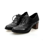 Escarpins à bout rond et talons en bois de 5,5 cm pour femmes, style brogue, style étudiant, sculpté, rétro, à lacets, classiques, printemps, nouveauté 2023