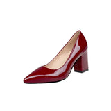 New Women Pumps Black High Heels  Lady Patent Leather Shallow Thick with Autumn Pointed Single Shoes Slip-On Female Shoes