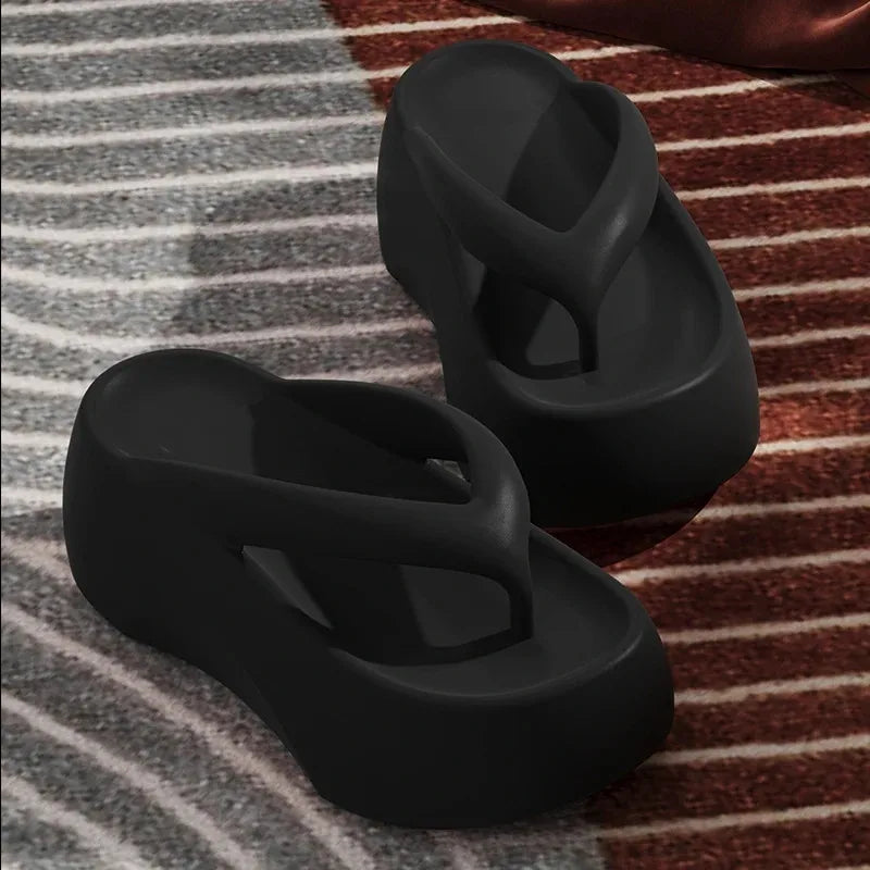 Chaussons à semelles épaisses de 7,0 cm, hauteur surélevée, pour femmes, à porter à l'extérieur, pour l'été 2024, pour la maison, la plage
