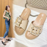 2023 pantoufles à boucle en cristal strass femmes marque design cristal double tongs femme plateforme diapositives sandales grande taille 43