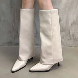 Bottes hautes en cuir épais pour femmes, chaussures à talons hauts et bout pointu, bottes Chelsea tendance, nouvelles escarpins, style gladiateur de neige