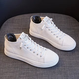 Comemore Spring High Top Spring Vulcanized Flat Shoes Female Fashion Ladies Sports Casual White Genuine Leather Women Sneakers