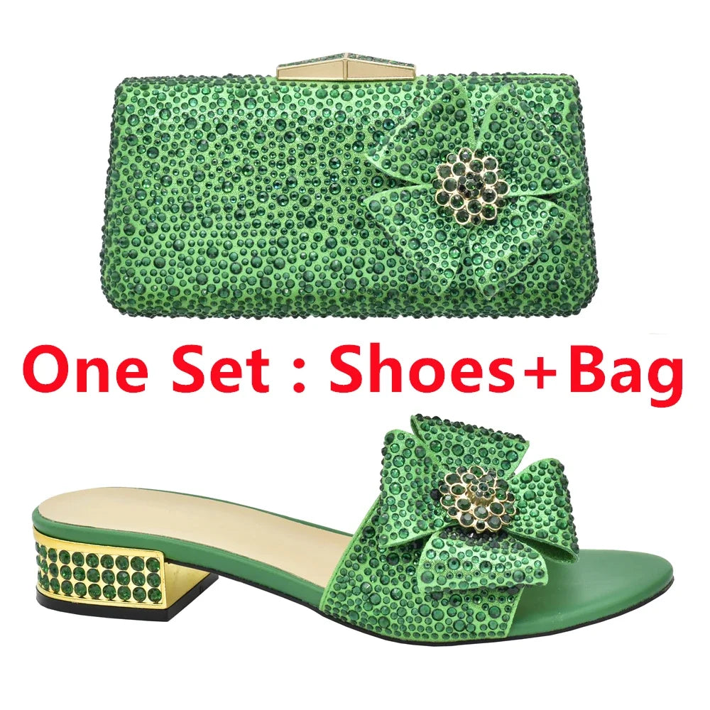 Italian Shoes and Bags Matching Set Decorated with Rhinestone Shoes for Women 2024 Designer Luxury Low Heels Slip On Party Pumps