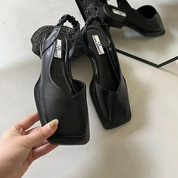Sandales élégantes pour femmes, chaussures de soirée peu profondes à talons plats et bande élastique, bout carré, pointures 35 à 40, été 2023