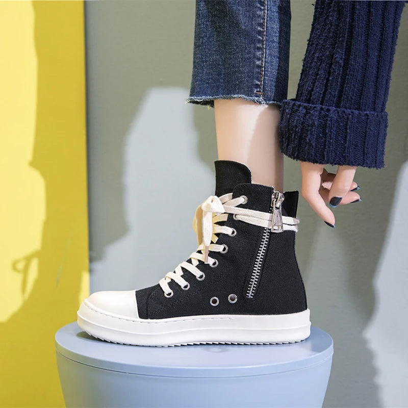 Women Flats Sneakers For Women PU&Canvas Unisex Lace Up Shoes Round Head Comfortable Plus Size 35-44 Platform Brand New Classic