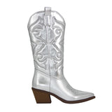 Bottes Western Cowgirl Vintage Automne Hiver Neuves à Talons Épais Bottes de Cowboy Mi-Mollet Femme Chaussures Décontractées Pour Femme