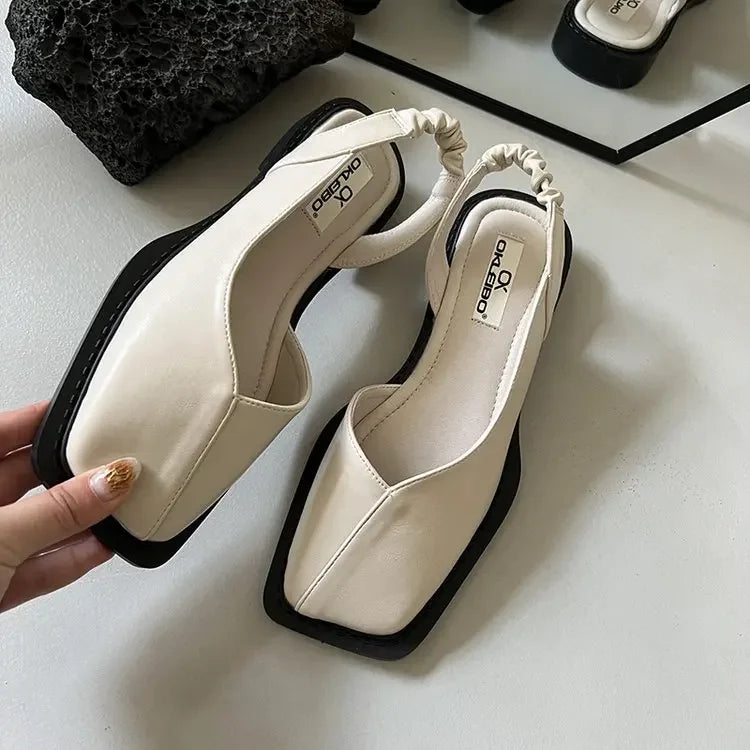 Sandales élégantes pour femmes, chaussures de soirée peu profondes à talons plats et bande élastique, bout carré, pointures 35 à 40, été 2023